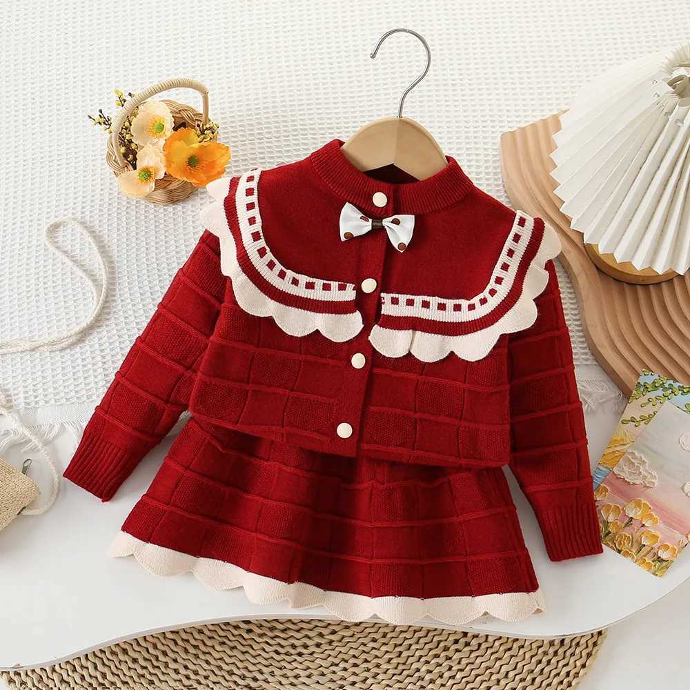Girls Knitted Clothes Sets Spring Autumn Children Woolen Jersey Sweaters Coats Skirts Kids Princess Dress Suit For Baby Outfits L2509261DN4