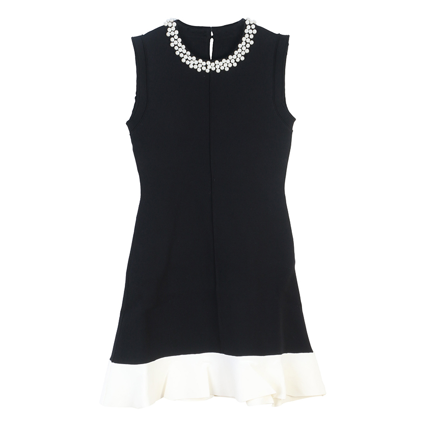 New 2025 Spring/Summer French Pearl Necklace with Lotus Leaf Hem, Slimming and Elegant Sleeveless Sweater Dress Women