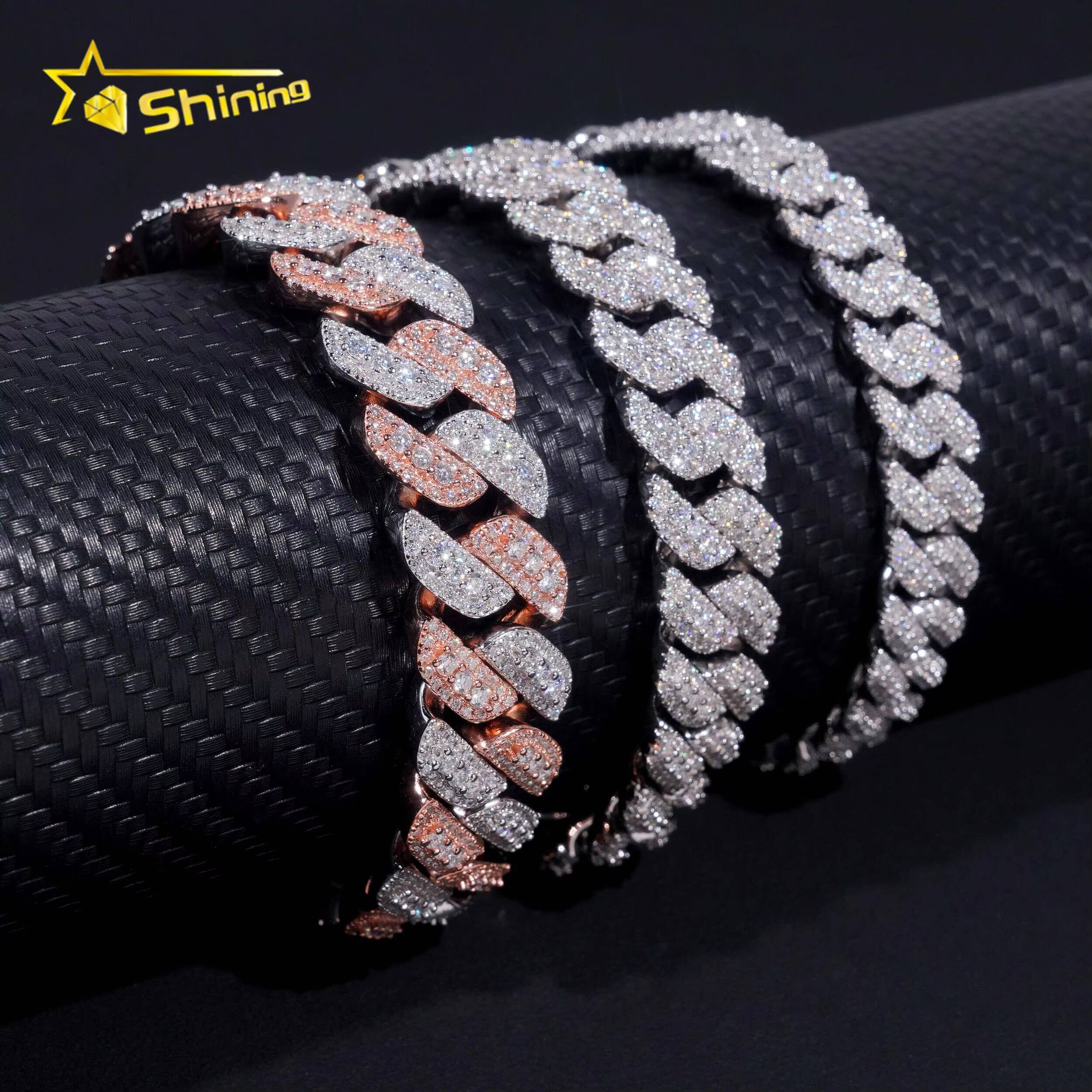 New Stocks Pass Diamond Tester Silver 925 Gold Plated Hip Hop Jewelry 10mm 13mm 15mm Custom Moissanite Cuban Link Bracelets