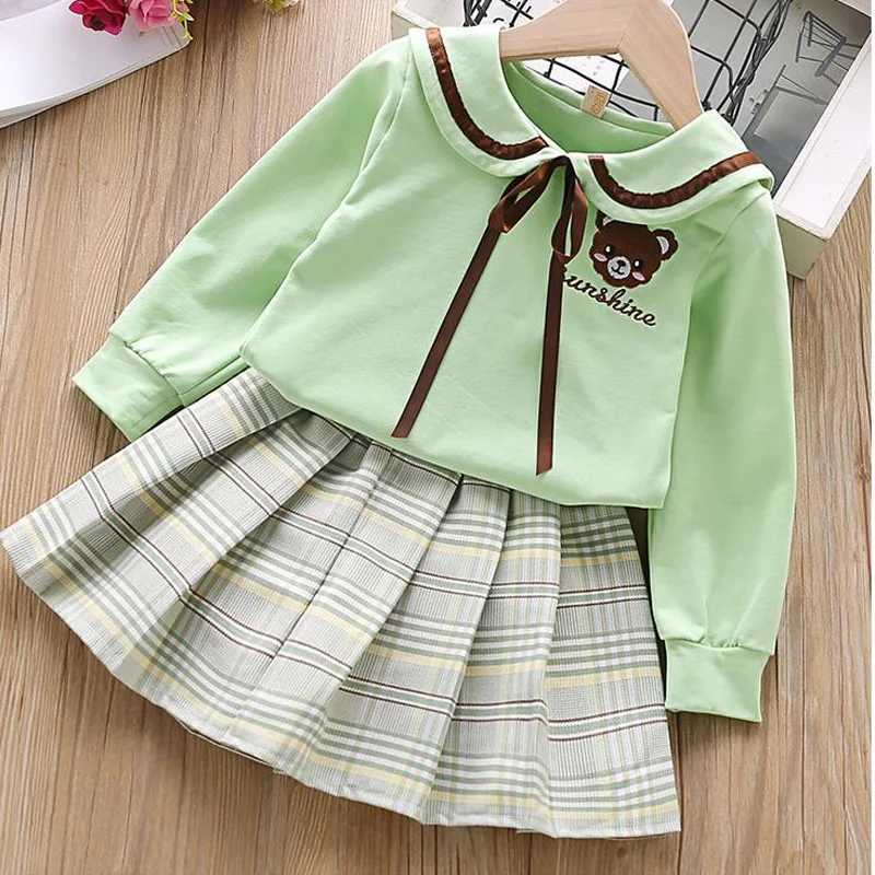 LOVE DDMM Girls Sets Childrens Wear Girls Letter Bear LongSleeved TShirts Layered Skirts Suit For Girl L250926CKUU