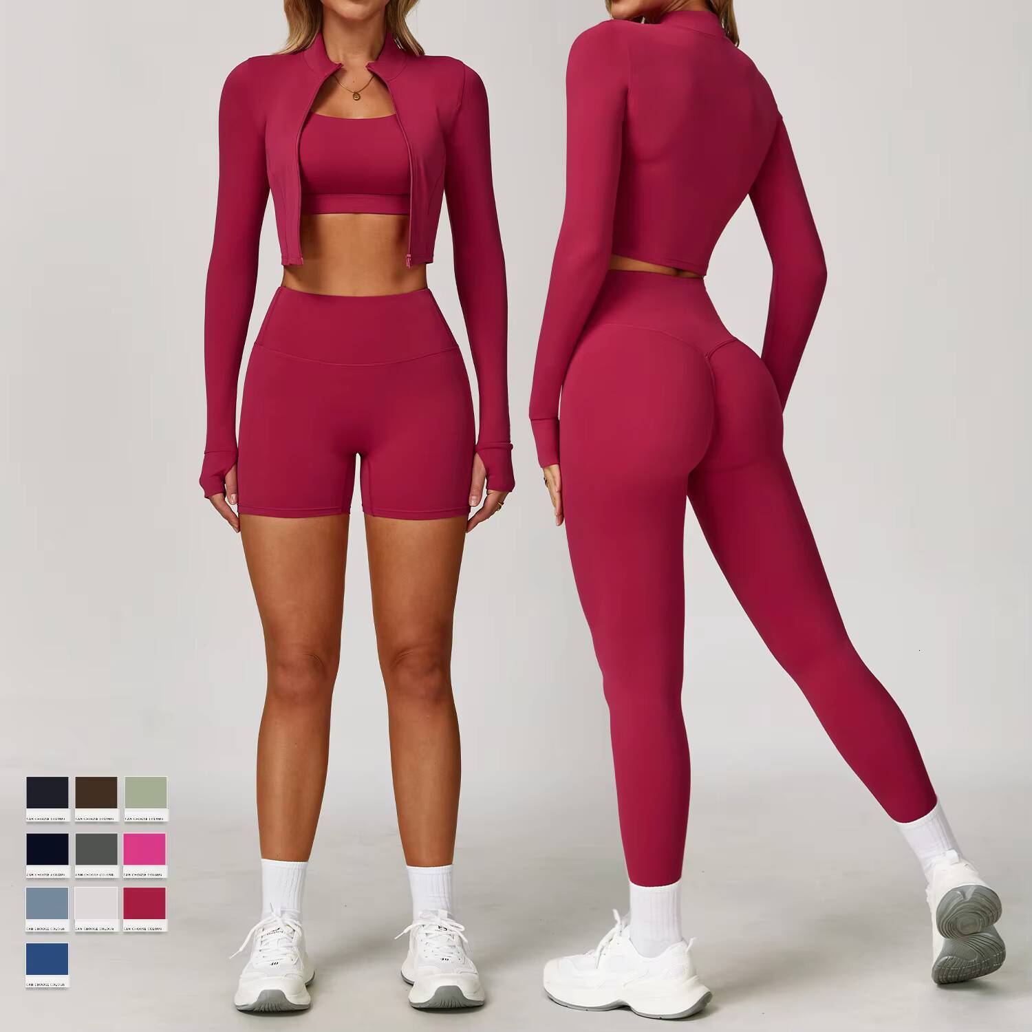 Free Matching Workout Outfits for Women Custom Color Block Gym Fitness Set Breathable High Waist Flare Pants Yoga Suits 4pcs