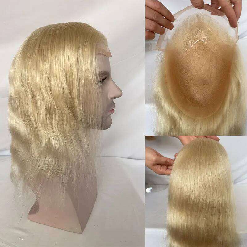12inch Long Human Blonde 613# Men's 8x10inch Mono Base Mens System Front Men Toupee Natural Hairline Hair Piece