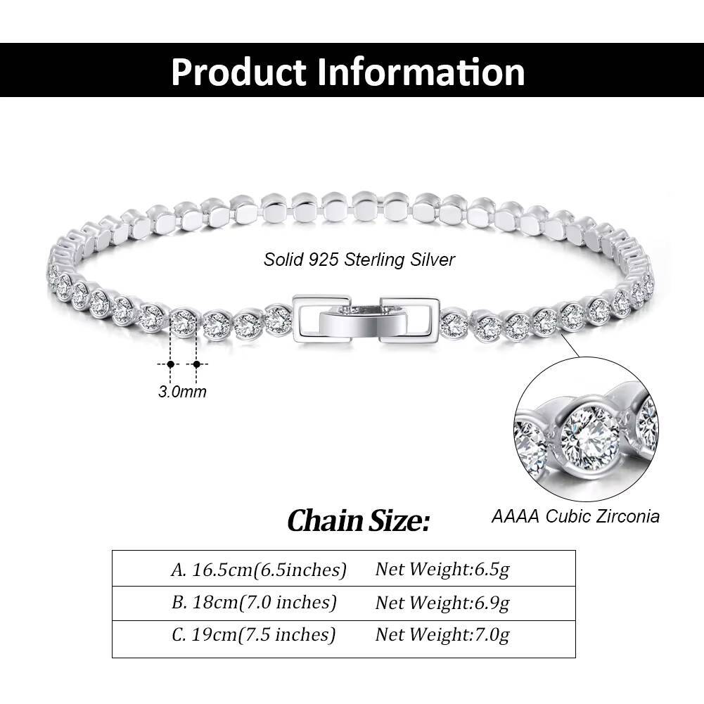 RINNTIN SB116 Men Women 925 Sterling Silver 30mm Bezel Setting Cubic Zirconia Classic Tennis Bracelet