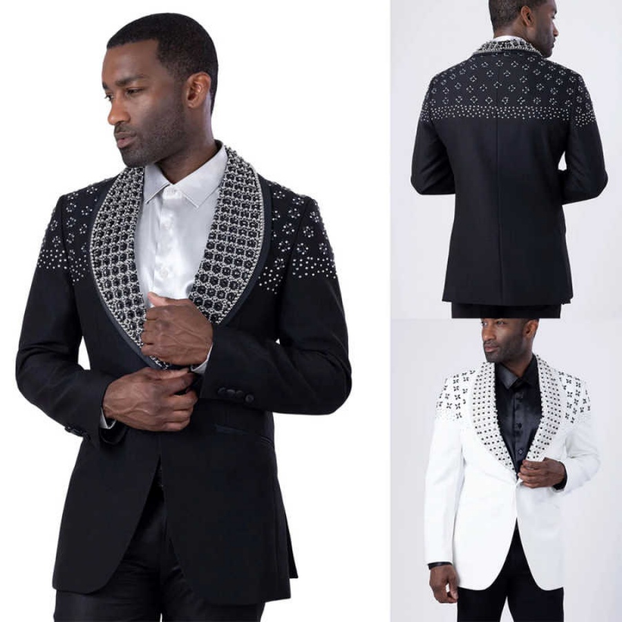 Tailored Mens Wedding Suits 2 Pieces Slim Fit Crystal Beads Groom Tuxedos Banquet Birthday Party Formal Wear Customized