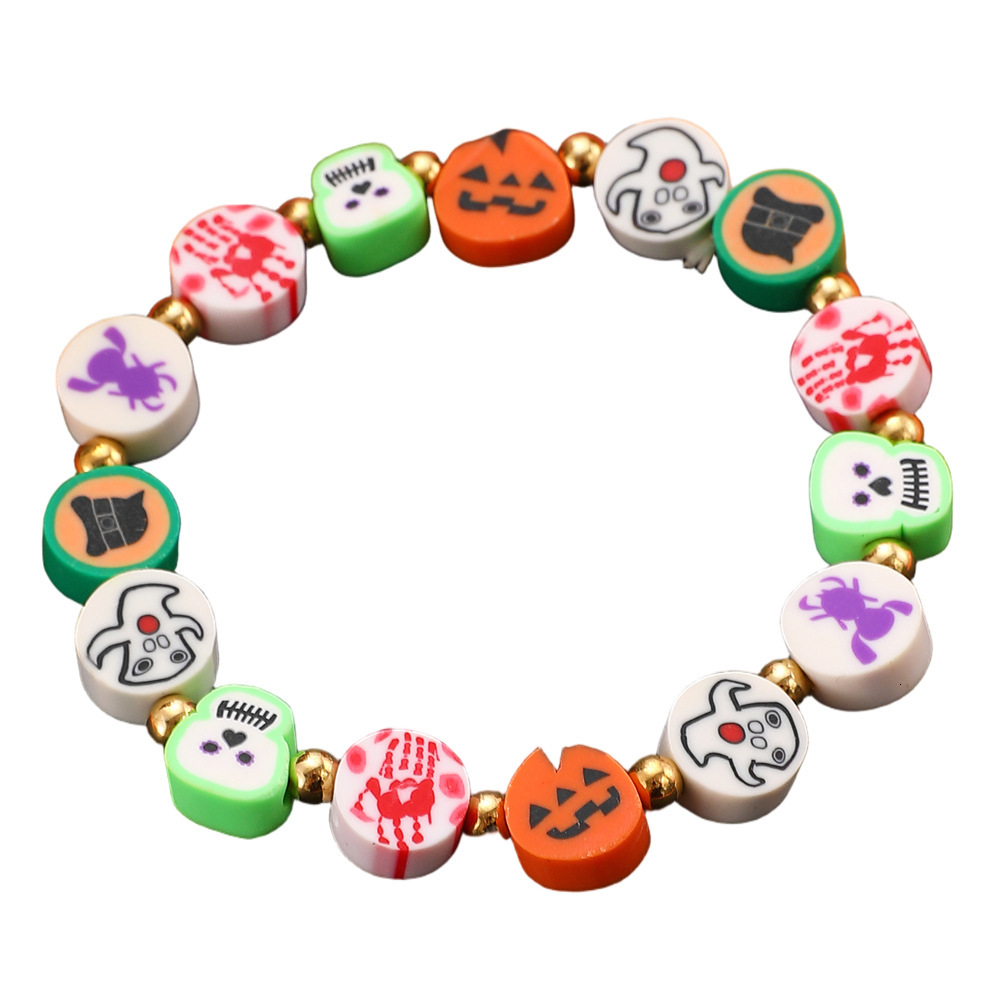 Halloween Element For Women Hot-Selling Soft Clay Pumpkin Ghost Beaded Colorful Bracelet Jewelry