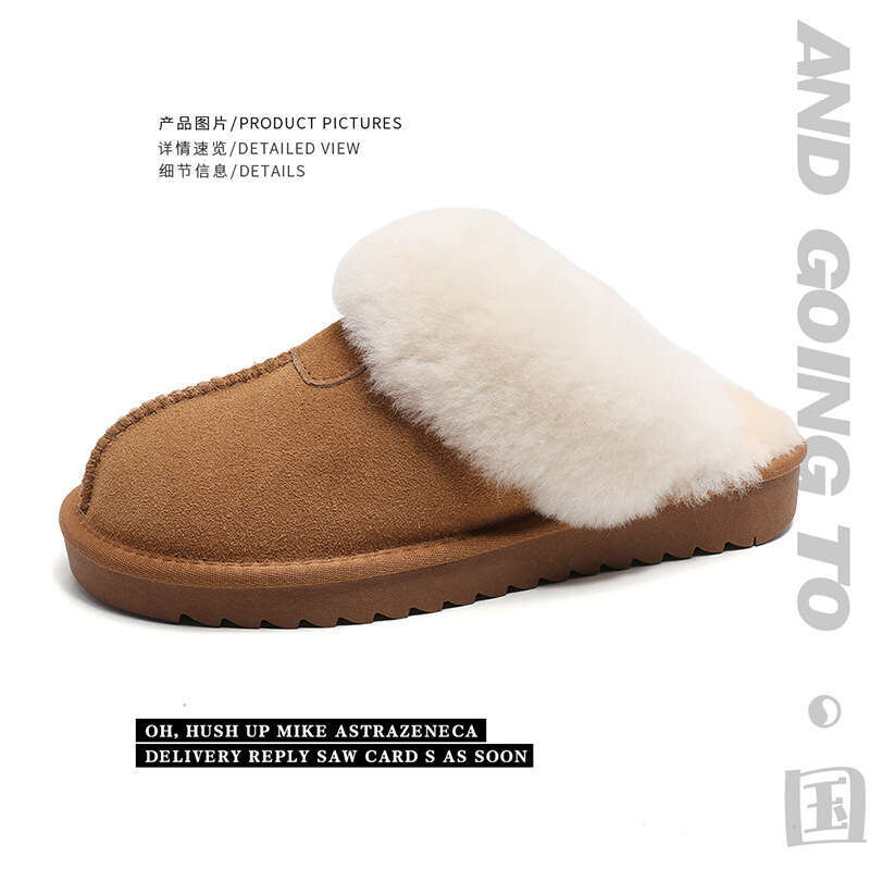 New Autumn Winter Wool Closed-Toe Thickened Warm Non-Slip Sheepskin Home Slippers designer shoes
