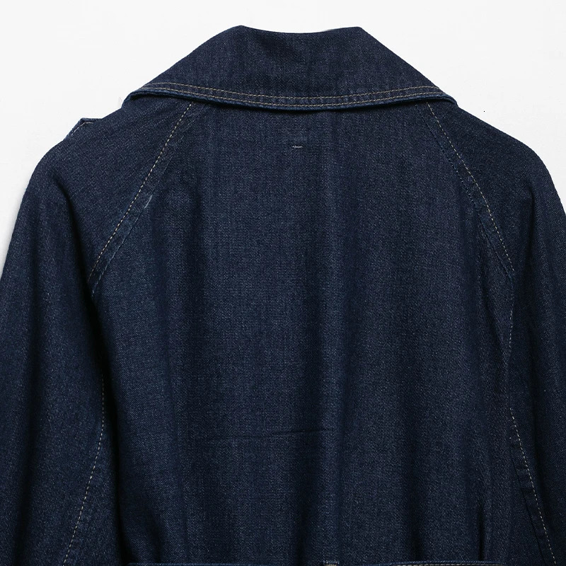 Willshela Women Fashion With Belt Denim Blue Hidden Breasted Jackets Vintage Lapel Neck Long Sleeves Female Chic Lady Outfits 250811m