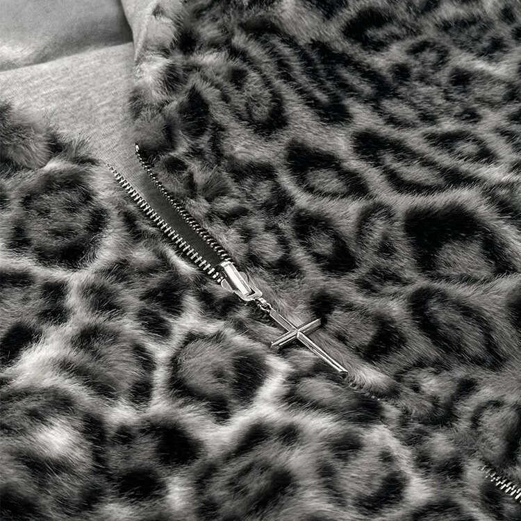 Autumn and Winter New Casual Warm Leopard Print Zipper Loose Reversible Hooded Sweatshirt
