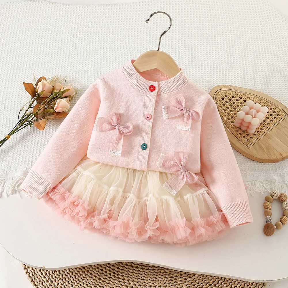 Girls Dress Clothes Sets Spring Autumn Children Woolen Jersey Sweaters Coats Skirts Kids Princess Suit For Baby Knitted Outfits L250926MWZ1