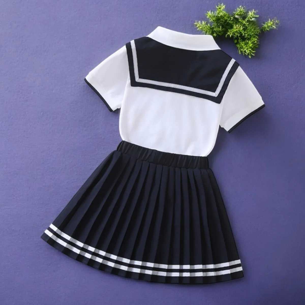 Summer Girls School Uniform Outfits Sets Children Suit Teens Tracksuit Short Sleeve Shirt Skirt Kids Costumes 5 8 10 12 Years L2509264WBQ