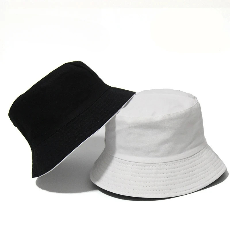Black Solid Dots Bucket Hat Two Side Wear Unisex Simple Bob Caps Hip Hop Gorros Men Women Panama Cap Beach Fishing Boonie Sunhat 250919