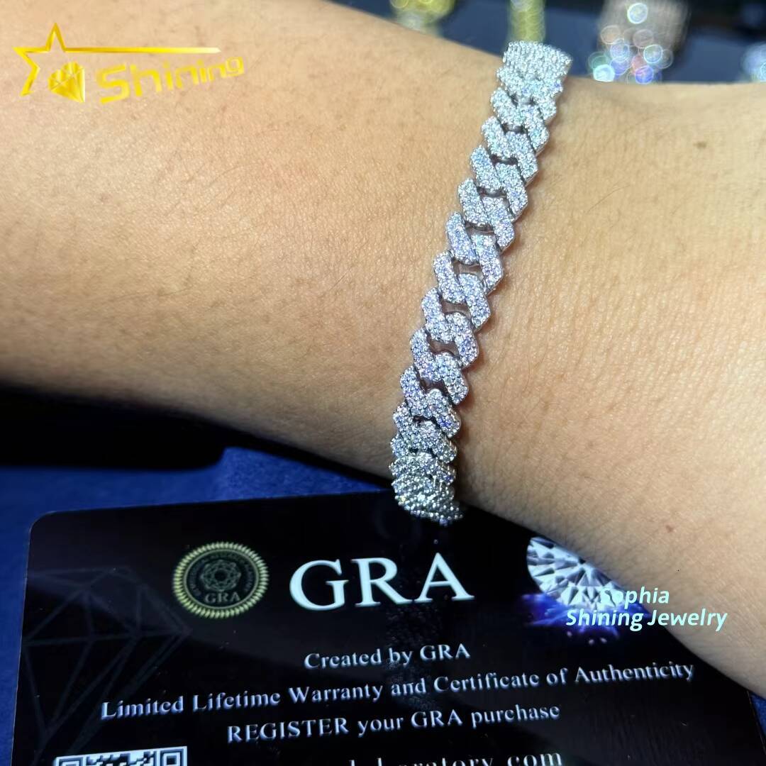 Large Stock 925 Silver 8mm VVS Moissanite Cuban Bracelets Hip Hop Jewelry Men Women Iced Out Moissanite Bracelet