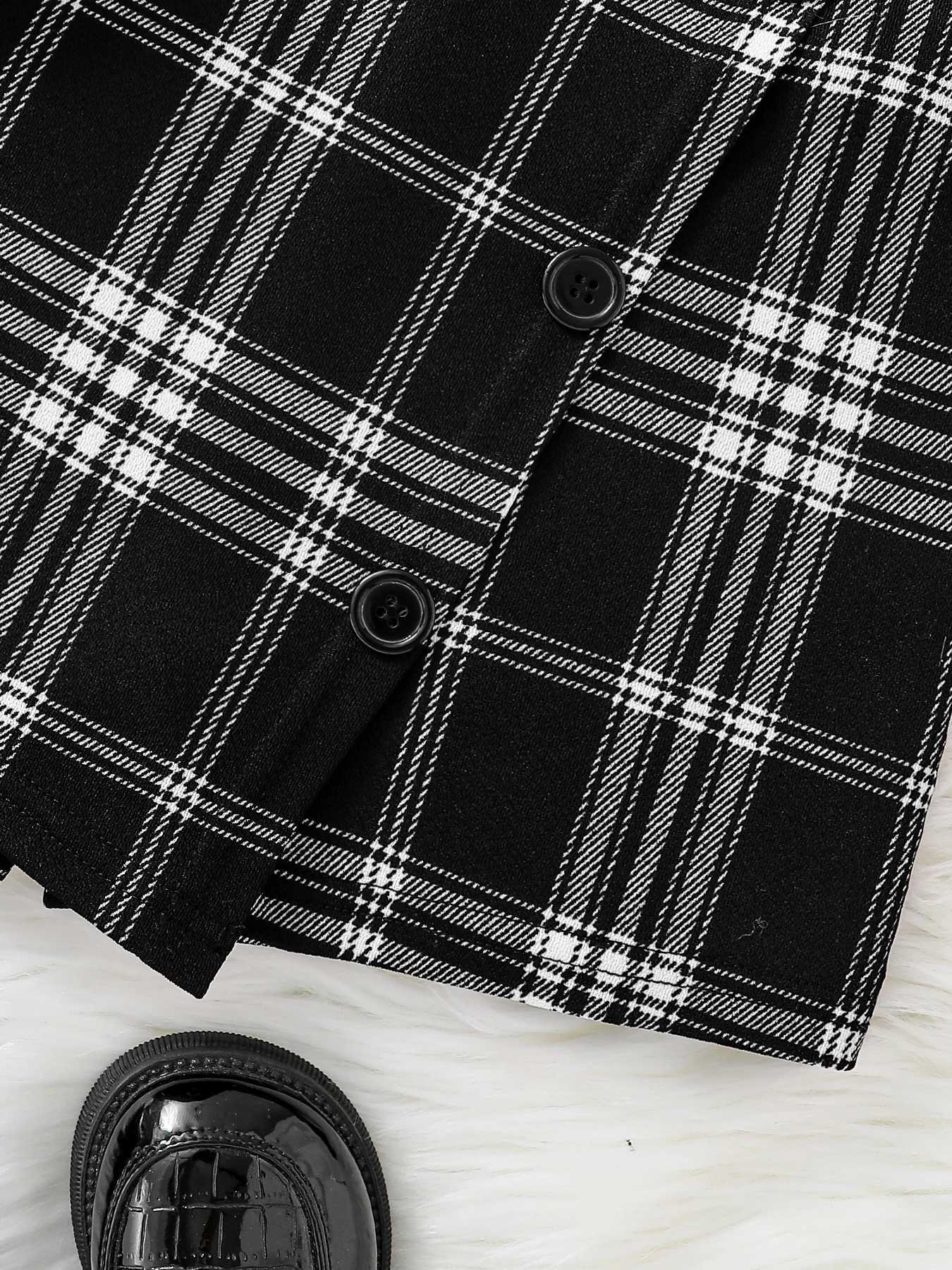 Girls spring new childrens fashion casual clothing knitted crewneck longsleeved top asymmetrical plaid skirt 2piece set L250926HNCY