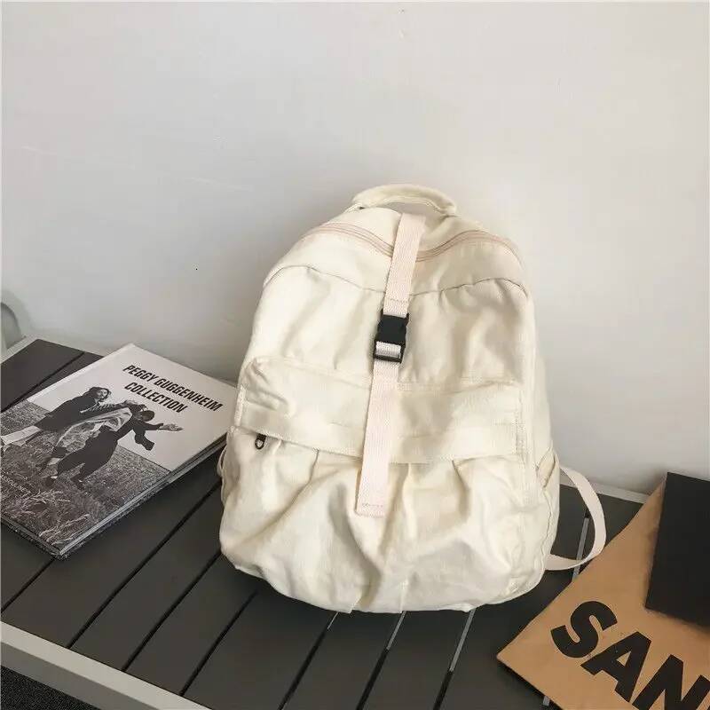 Canvas Cotton Unisex Solid Softback Zipper Casual High-Capacity Vintage Bookbag Travel Backpack high-quality
