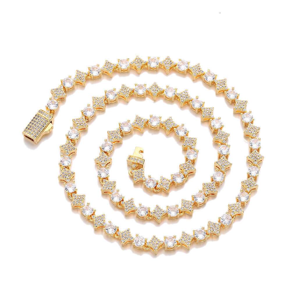 New Fashion Hip-Hop 6mm Star Zircon Tennis Chain Necklace High-End Feel Unisex Bracelet Simple Jewelry