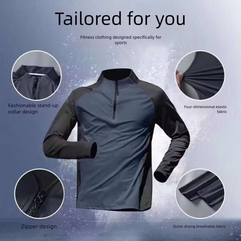 Men's Sports Thin Breathable Autumn Winter Running Training Long Sleeve Top Outdoor Hiking Quick-Dry T-Shirt Loose Fit Sports