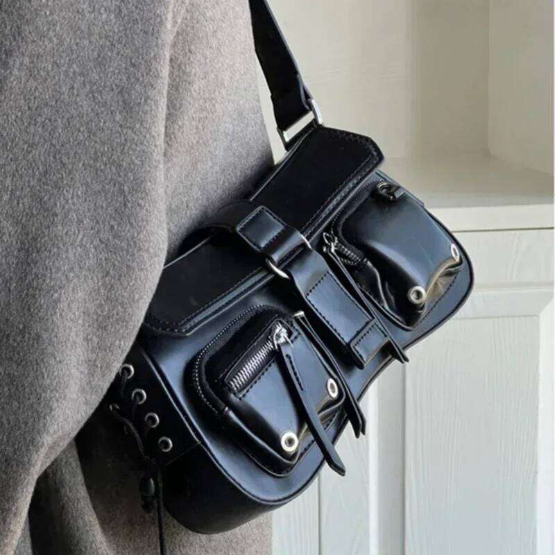 Y2K Korean Women Haruku Vintage Gothic Black Hand Bag Aesthetic Elegant Punk Wallet Purse Handbags Shoulder Trend Tote Bags