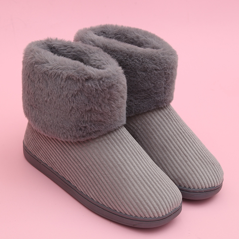 Home High-Top Fleece-Lined Thick-Soled Couple's Knitted Winter Indoor Cotton Slippers Snow Boots ddmymarket