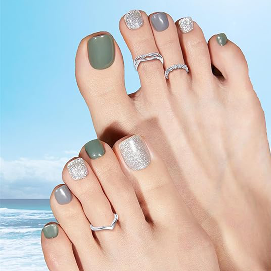 12PCS 18K Gold Plated Toe Rings CZ Daisy Flower Leaf Heart Knot Band Open Tail Ring Beach Foot Jewelry Sets For Women Men Silver Tone