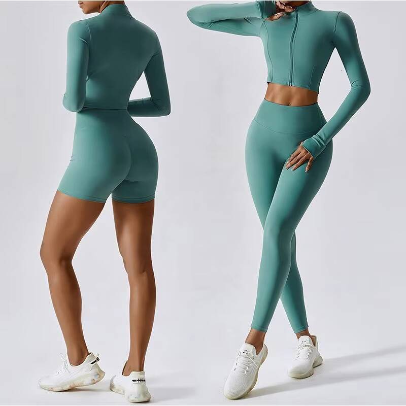 Custom Long Sleeve Crop Top and Elastic Waist Pants Set Gym Clothes Women Yoga Sets