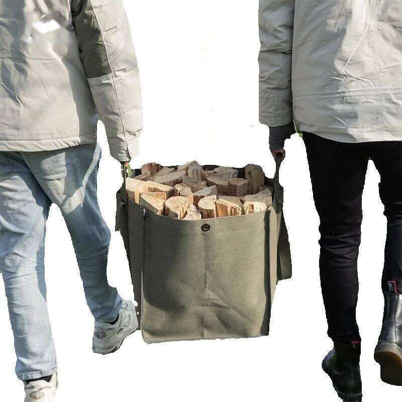 CAMPINGMOON Firewood Bag, Camping Equipment Storage With Double Handles, Shoulder Back, Outdoor Thick Canvas Bag