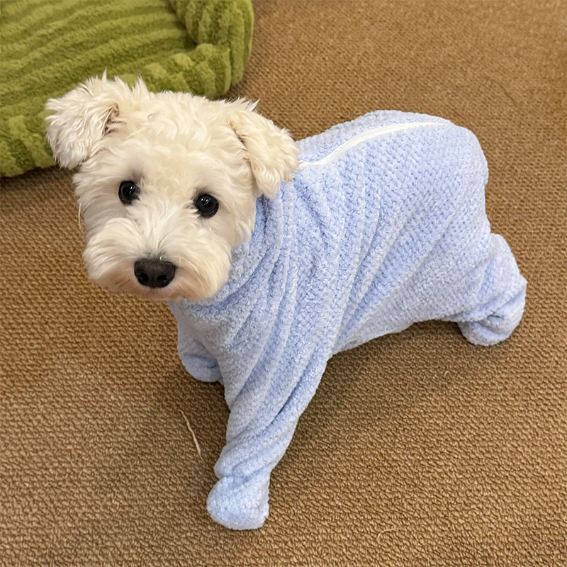 Pet bath towel absorbent quick drying small dog dog cat jumpsuit with zipper thickened coral fleece strong absorbent