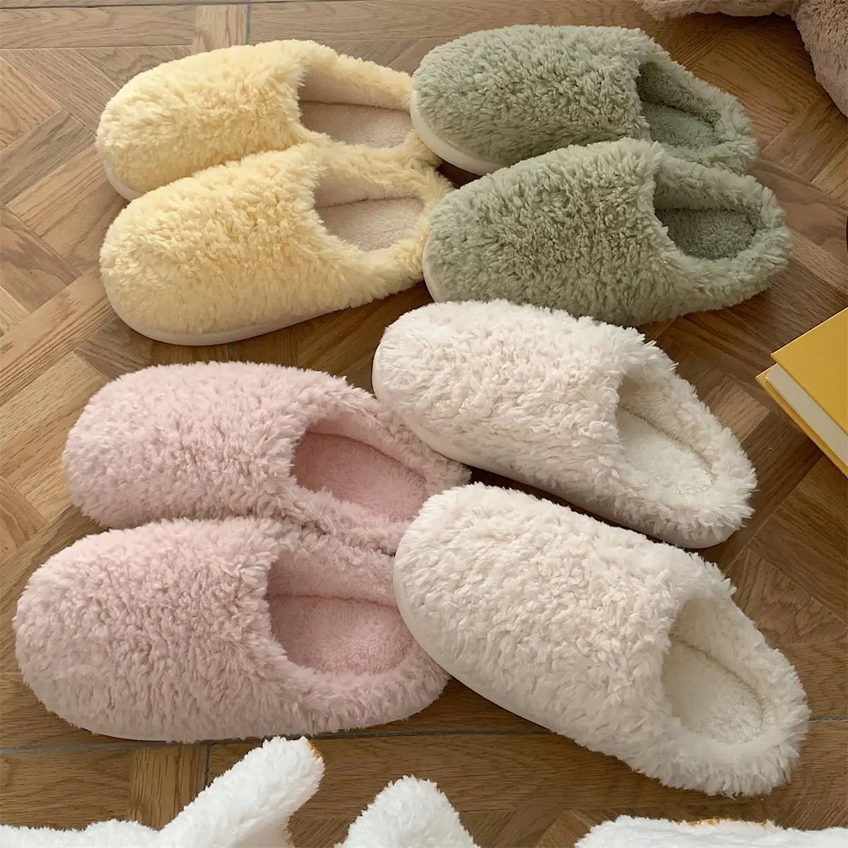 Cute Ladies' Fluffy Plush House Sliders Comfortable Inside Flat Slips with a Touch of Japanesestyle Elegance Home Slippers Women Girls Cute Fluff