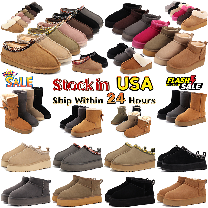 Free shipping Tazz Slippers tasman fur slides classic ultra mini platform boot Suede Shearling Disquette Slipper womes shoes Ankle mules winter d