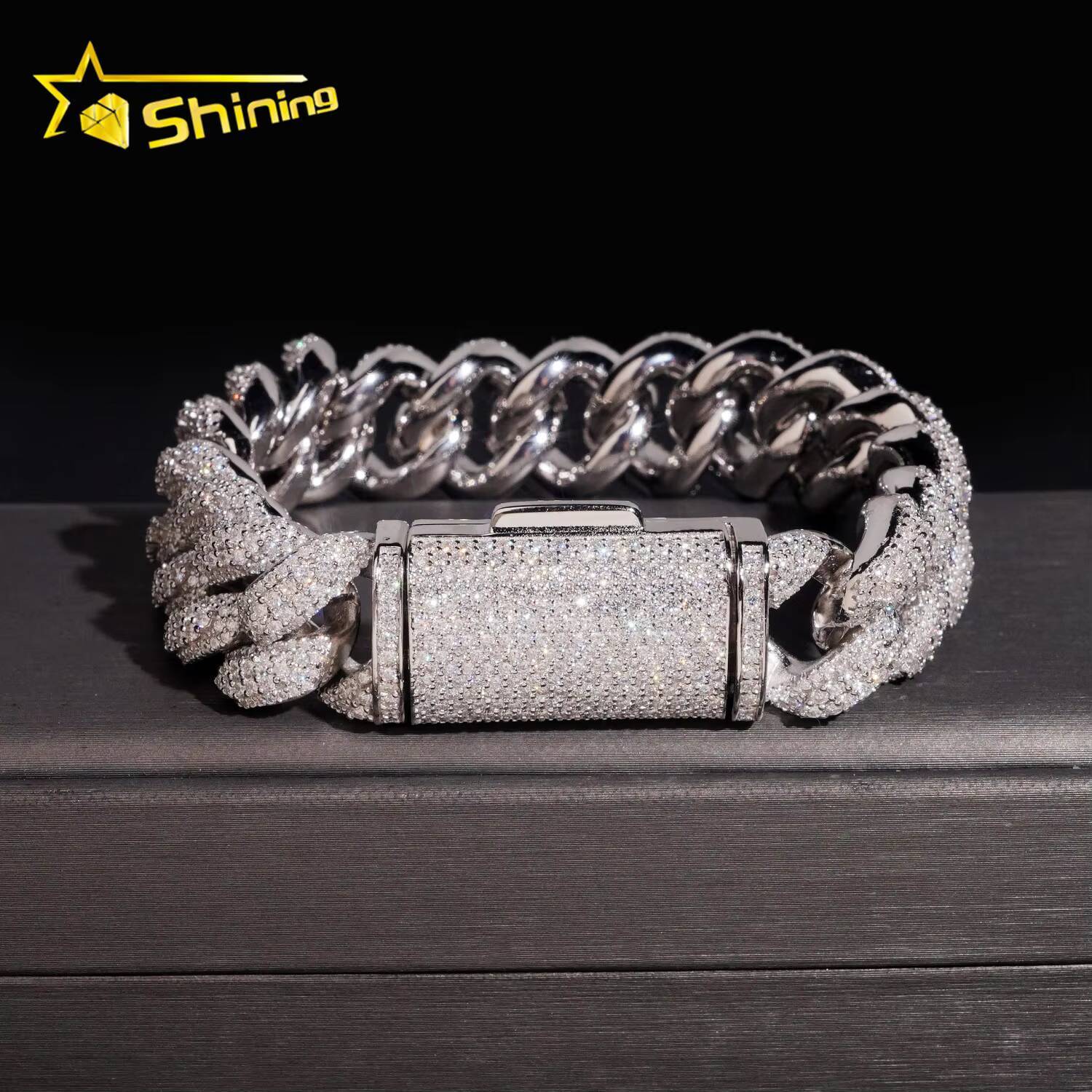 Hip Hop Jewelry 925 Silver Bracelet for Men Iced Out Two Tone 16mm VVS Moissanite Cuban Bracelet GRA Certificated