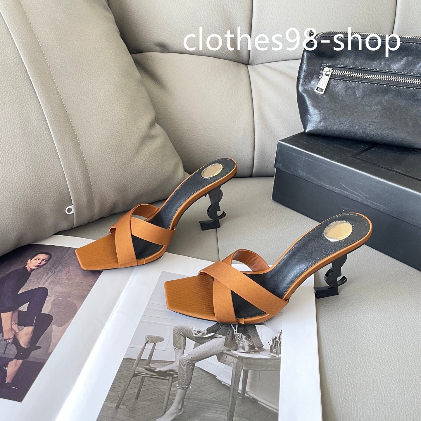 Designer Paris fashion New women mid-heel sandals Elegant famous triangle landmark toe sandals womens backless luxury shoes woman high quality high heels