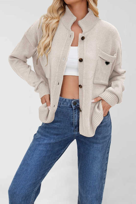 Women's Sweaters designer 2025 Knitted Jacket Stand up Collar Large Sweater Solid Color Cardigan New URJM B34D