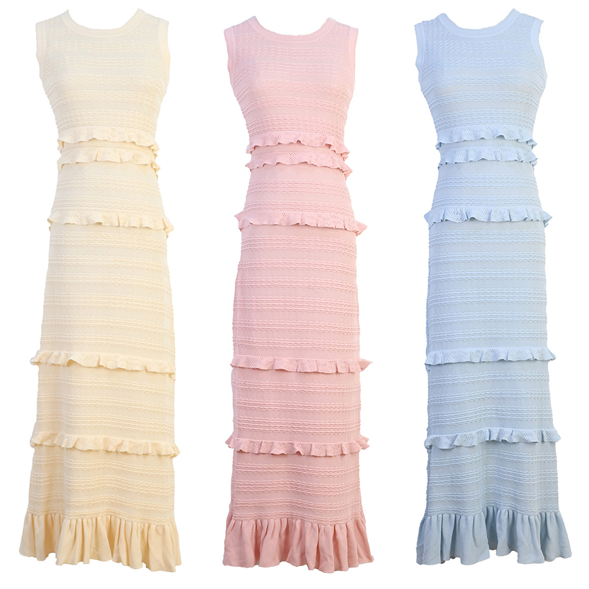 S family spring and summer new French lotus leaf hem slim fit versatile knitted dress elegant sleeveless vest dress women's knitted