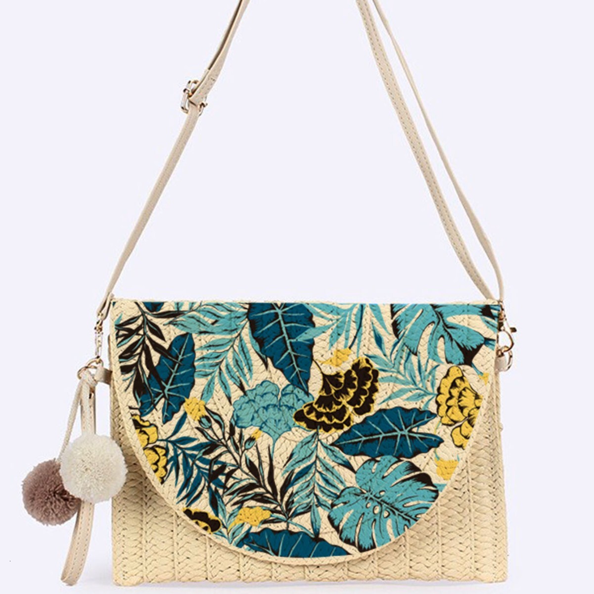 2025 new printed beach leaf flip crossbody bag luxury bag large capacity armpit bag high-end multifunctional grass woven designer bag