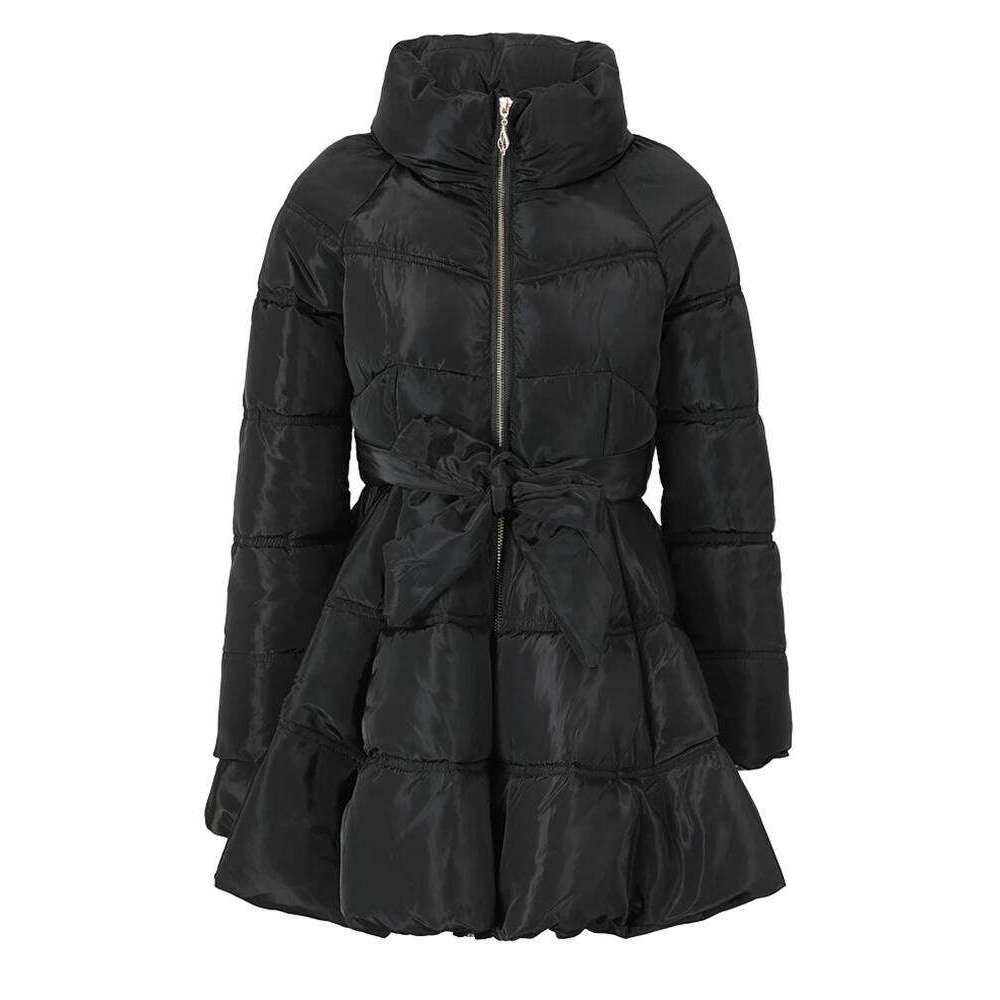 Black Bandage Bow Cotton-Padded Coat Long Sleeve Loose Fit Women Parkas Fashion Tide New Autumn Winter 2025 1Dh5282