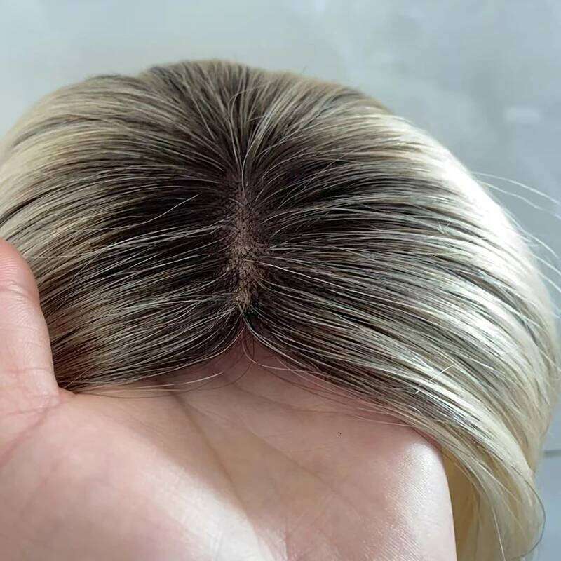 T1B/613 Mono Hand tied Monofilament PU Topper 14INCH Top Toupeer Breathable Hair Piece with Clip For Women T2/613 T4/613