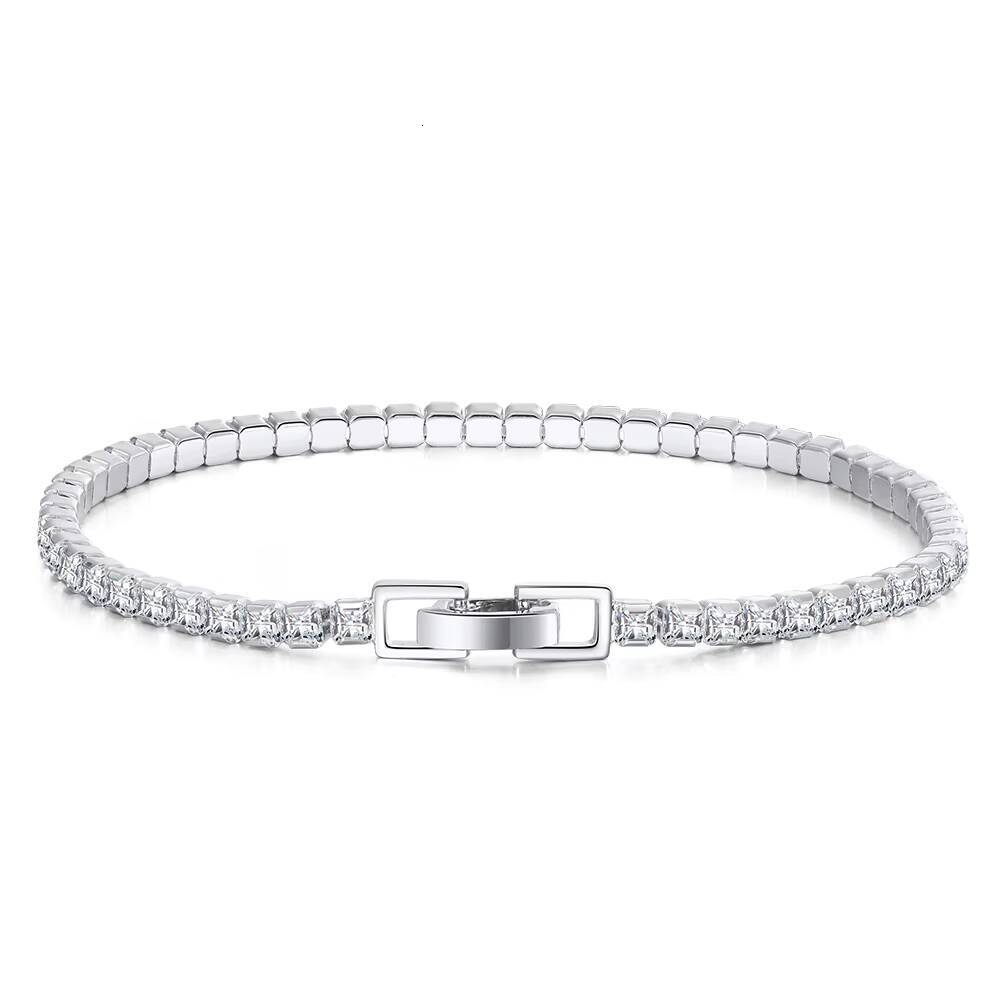 RINNTIN SB113 Wholesale Iced Out CZ Chain Jewelry Men Women Silver 2525mm Princes Cut Cubic Zirconia Tennis Bracelet