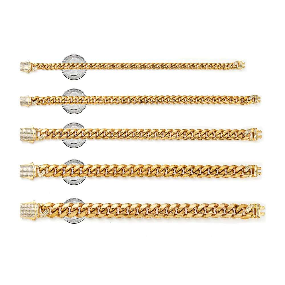 6/8/10/12/14mm Wide New Arrival Men Women's Miami Curb Chain Necklace or Bracelet Gold Color Stainless Steel Jewelry