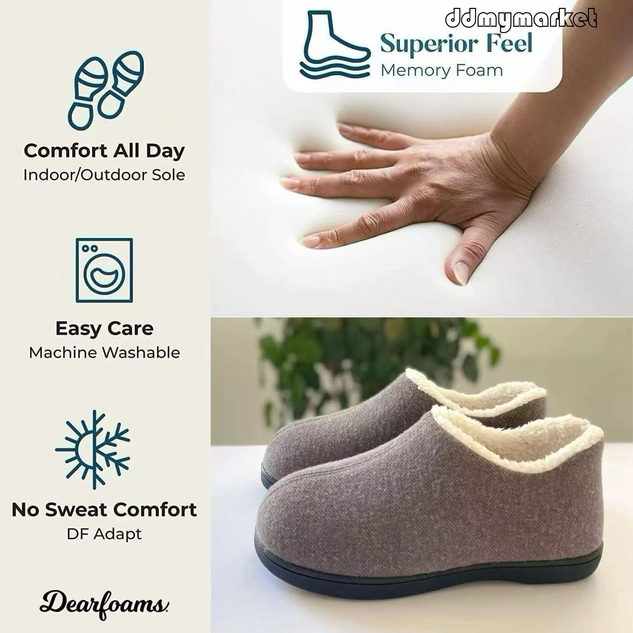 Memory Foam Thickened Fleece-Lined Warm Knitted Fabric Home Cotton Slippers for Men and Women Size ddmymarket