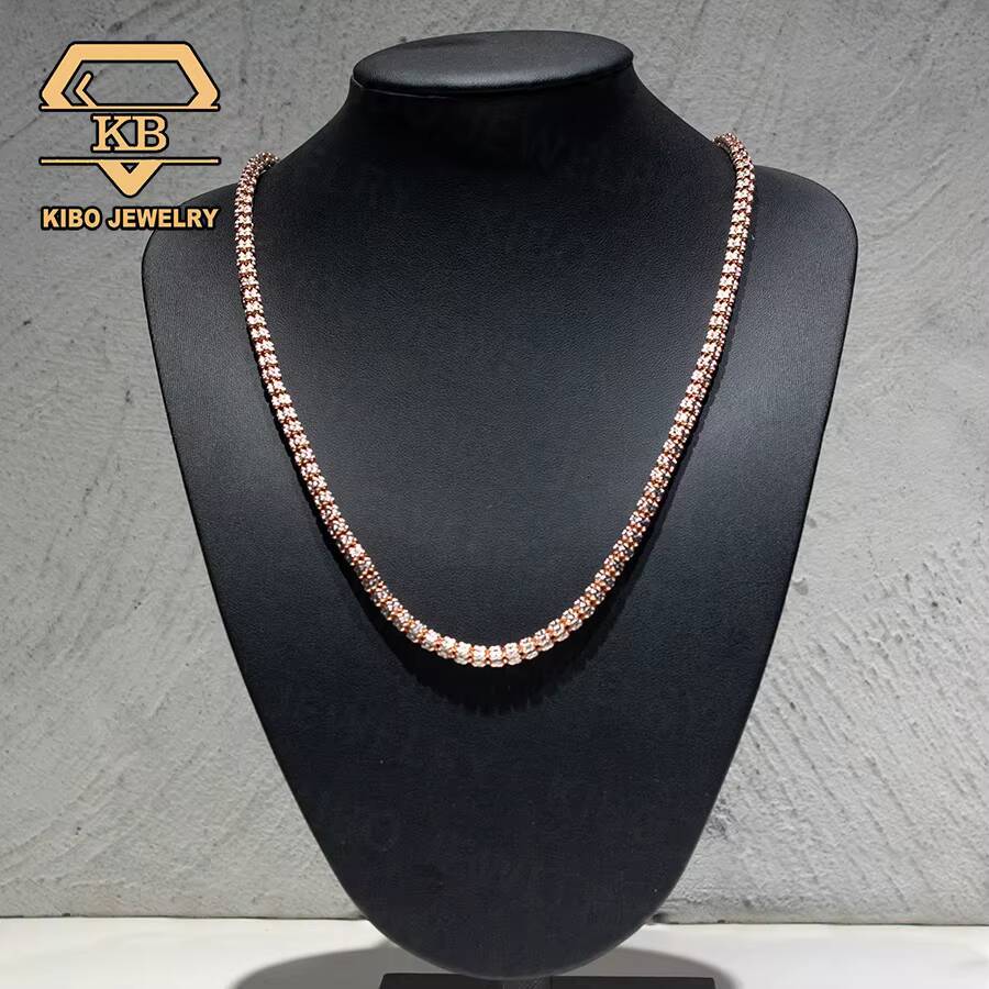 Moon Ice Chain Two Tone 925 Sterling Silver Diamond Cut Ice Link Chain Moon Ice Chain Necklace Ice Chain for Men