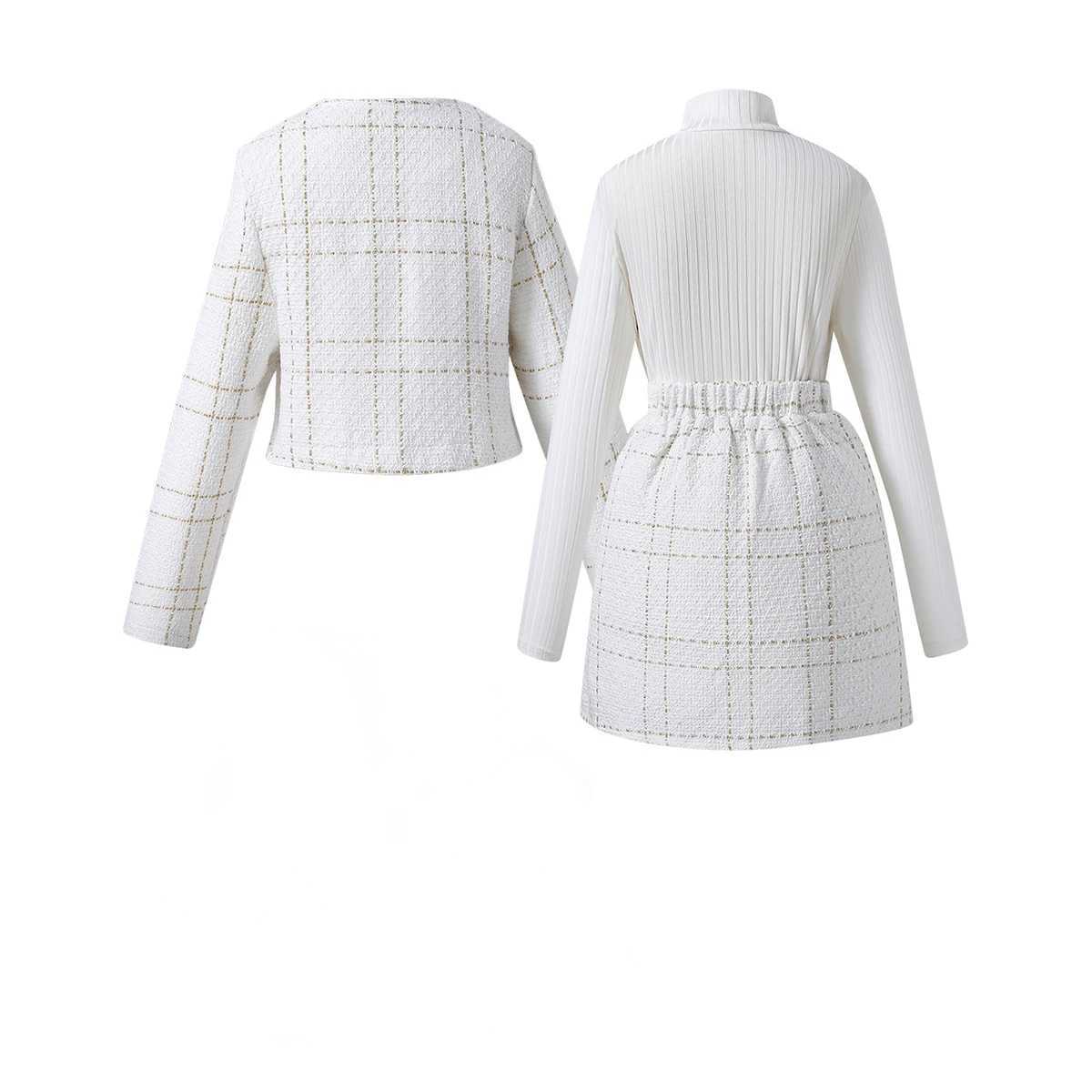 3pcs Girl Clothes Set Teenager Girl Suits Jacket Coat Skirt Sweatshirt Turtleneck Elegant Plaid Kid Children Clothing Plus Size L2509263DHX