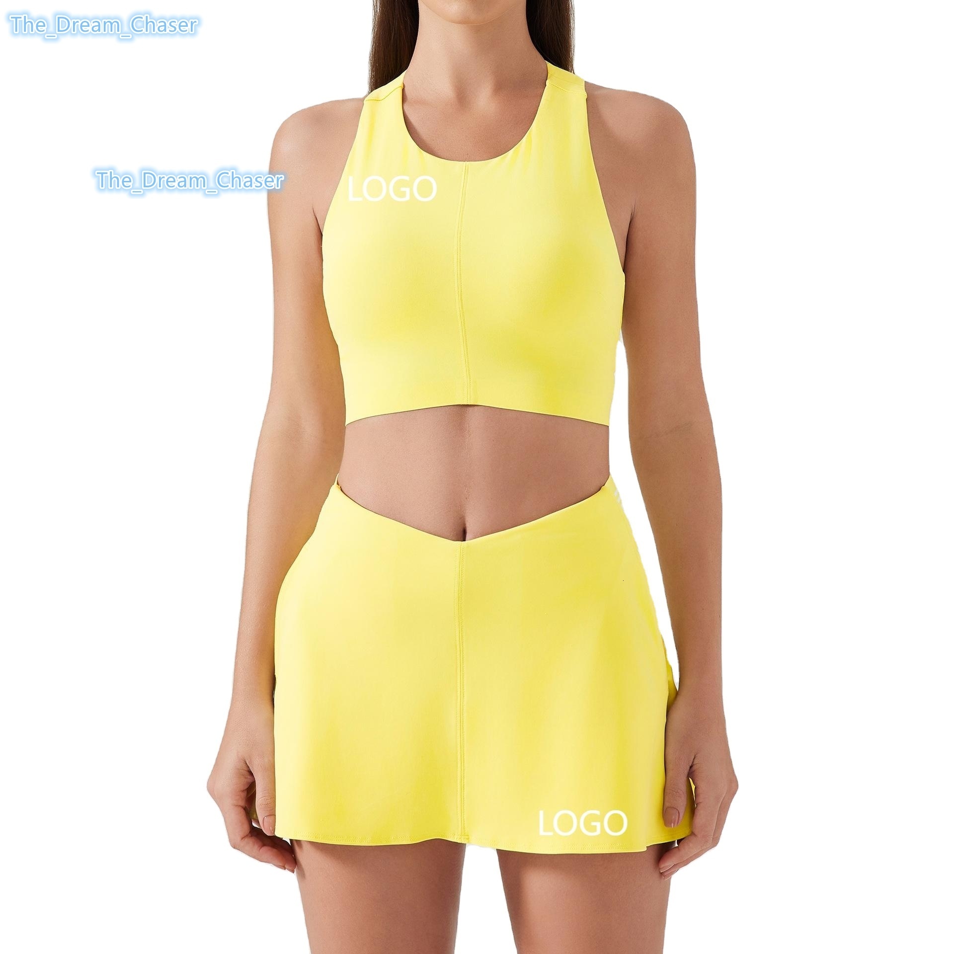 Womens Fashion ColorBlock Athletic Skort Set Shockproof and Supportive Yoga Bra Outdoor Fitness Tennis Skort with Liner Set