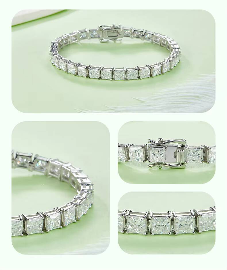 Hot Sales Moissanite Bracelet S925 Silver Mossianite Tennis Chain Princess Cut Fashion Bracelets Moissanite Tennis Chain