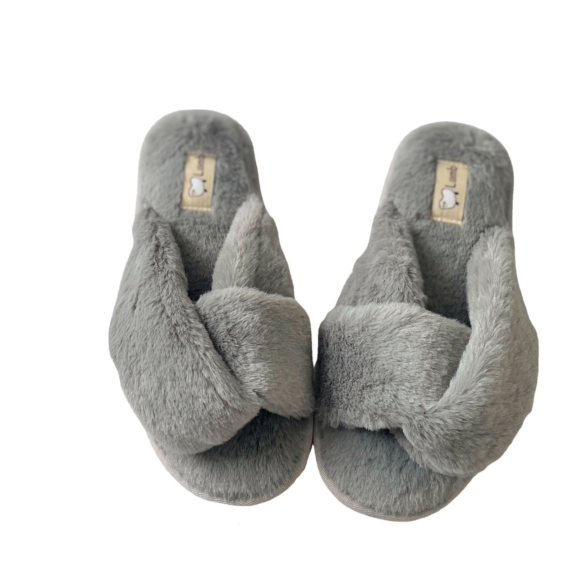 Twist Knot Cross Furry for Women, Autumn Winter Fairy Korean Style, Outdoor and Indoor Non-Slip Plush Cotton Slippers ddmymarket