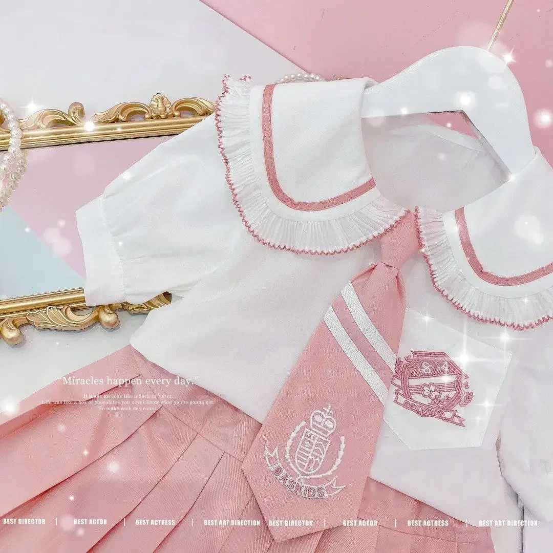 College Style Jk Uniform Suit Korean Junior Girls Summer Clothes ShortSleeved Shirt Pleated Skirt With Tie Kids 3Pcs Sets L2509264MF5