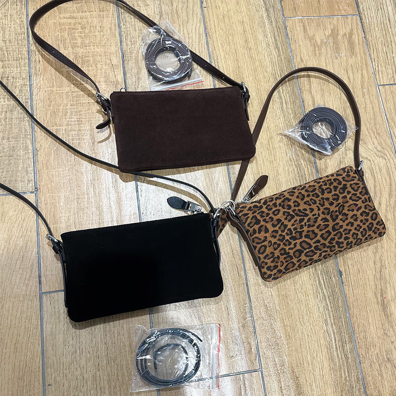 2025 new fashionable leopard print suede retro handbag designer crossbody bag