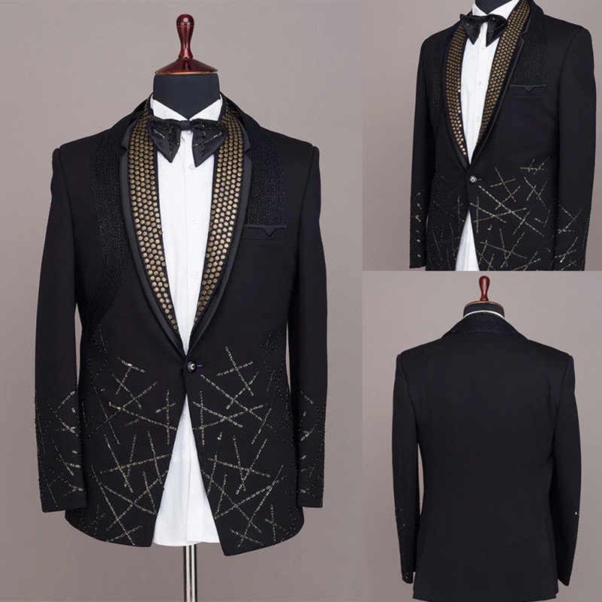 Luxury Men Suit 2 Pieces Jacket Pants Beaded Crystal Single Breasted Groom Wedding Tuxedos Party Business Customized