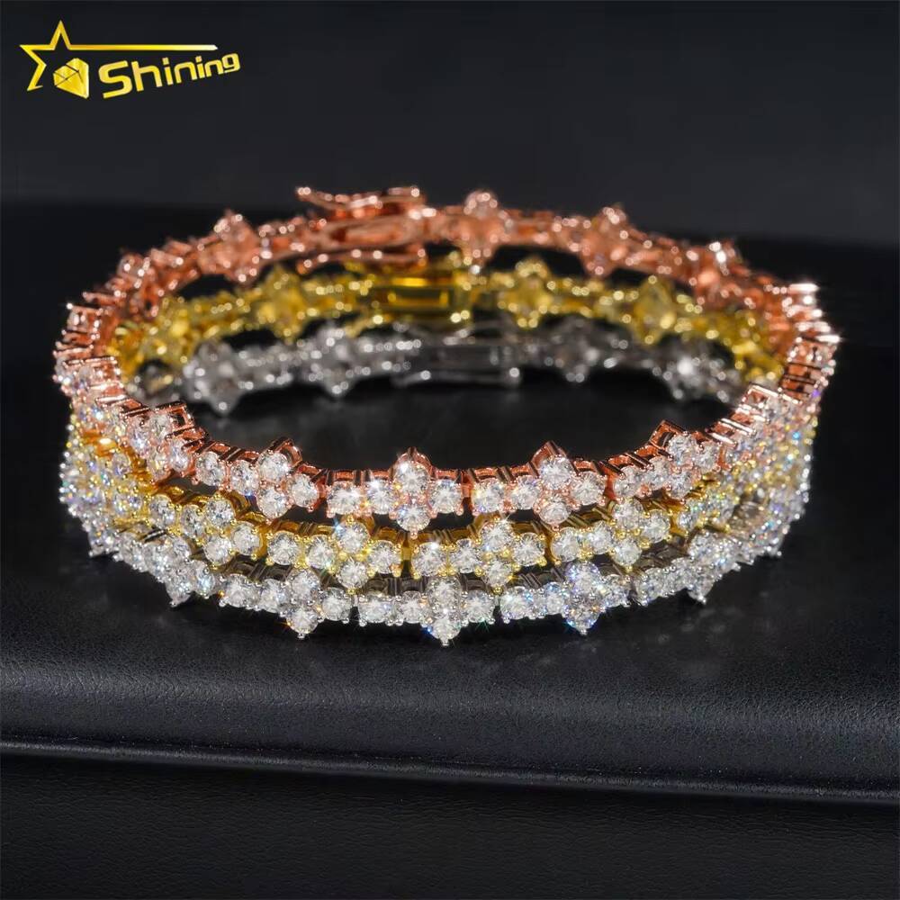 Worldwide Shipping Solid S925 Gold Plated 3mm Cross Hip Hop Jewelry Necklace VVS D Color Moissanite Diamond Tennis Chain