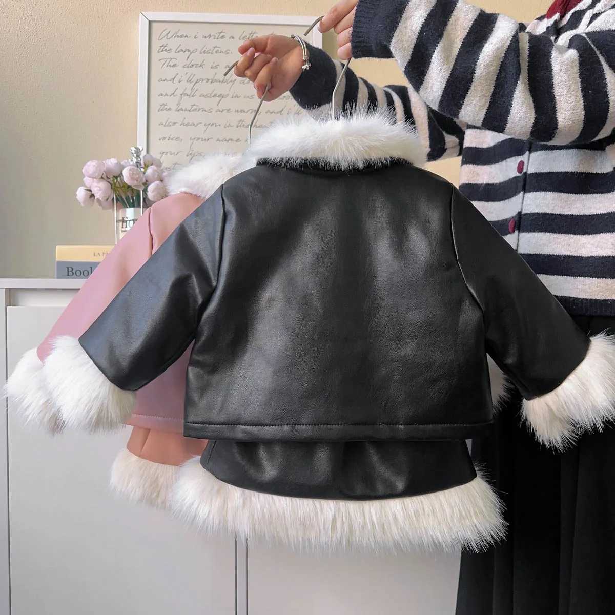 Girl Two Piece Set Autumn Winter 2024 New Leather Clothing Cotton Clip Spliced Loose Coat Skirt Casual Simple Fashion Sweet Cute L250926199G