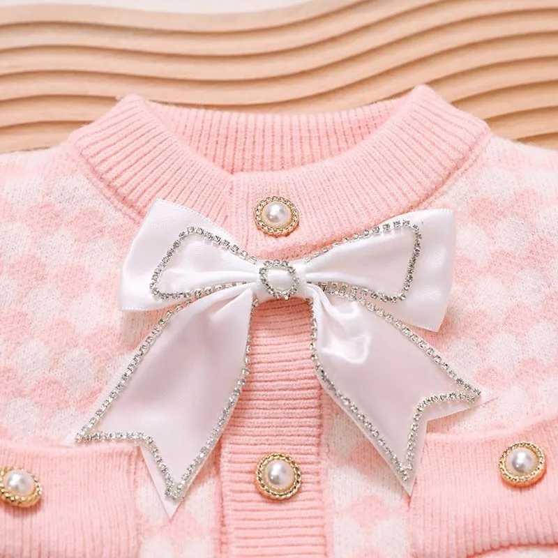 Baby girl spring and autumn set fashionable childrens sweater knitted round neck jacketshort skirt 2PCS L2509261CAA