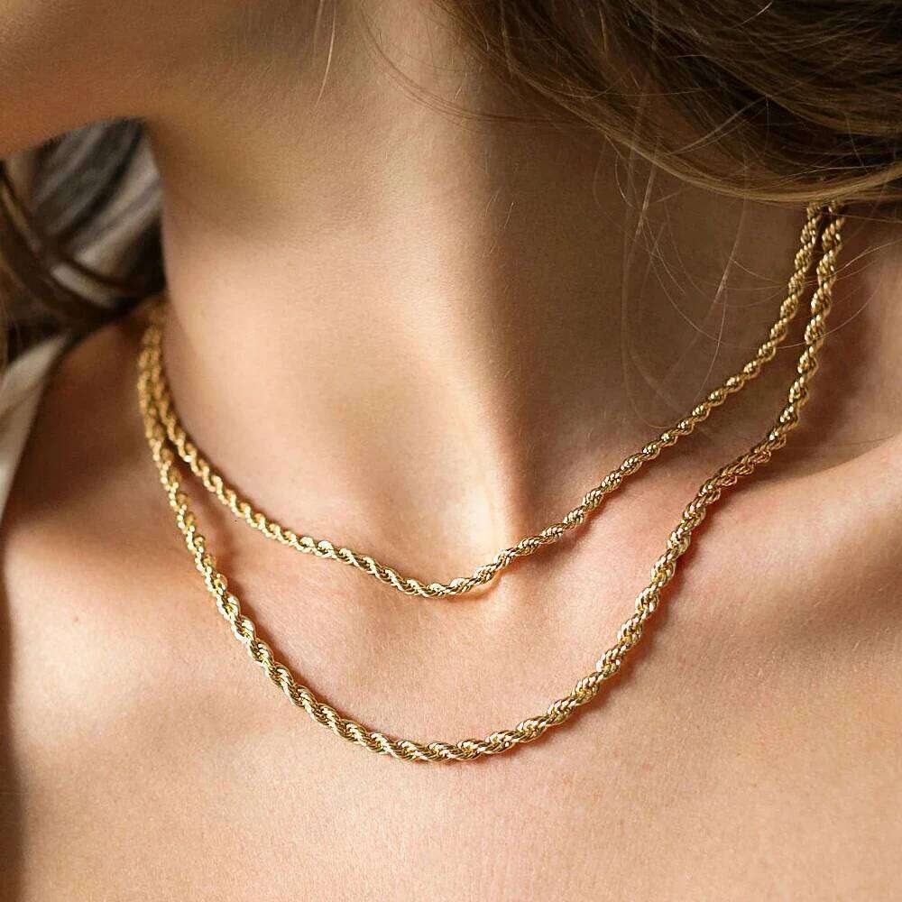 H.JEWEL 2/3/4/5MM 316 Rope Chain Necklace Stainless Steel Never Fade Waterproof Choker Men Women Jewelry Gold Color Chains Gif